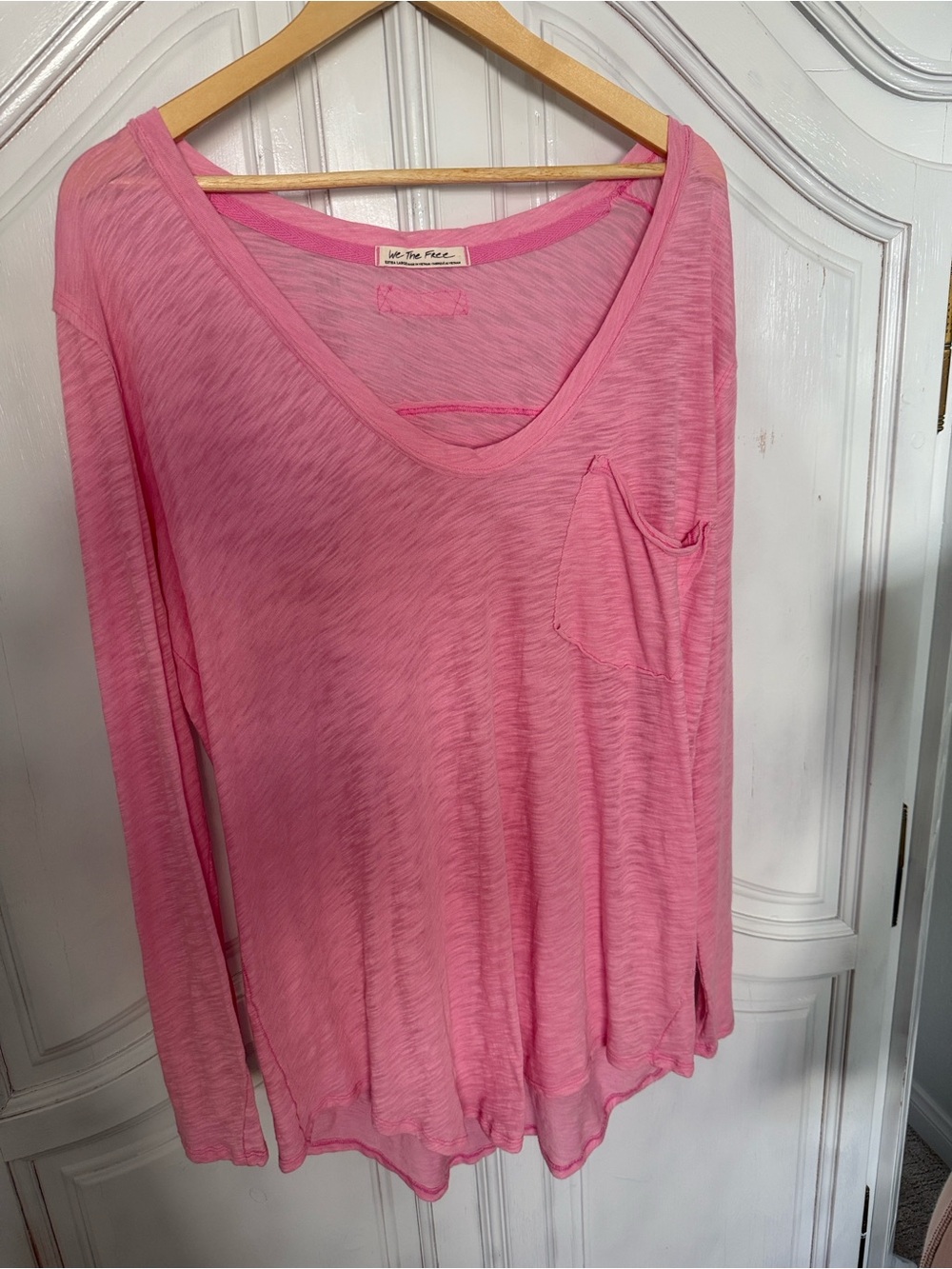 Free People We The Free Pink Long Sleeve Pocket Tee | Oversized Relaxed Size XL